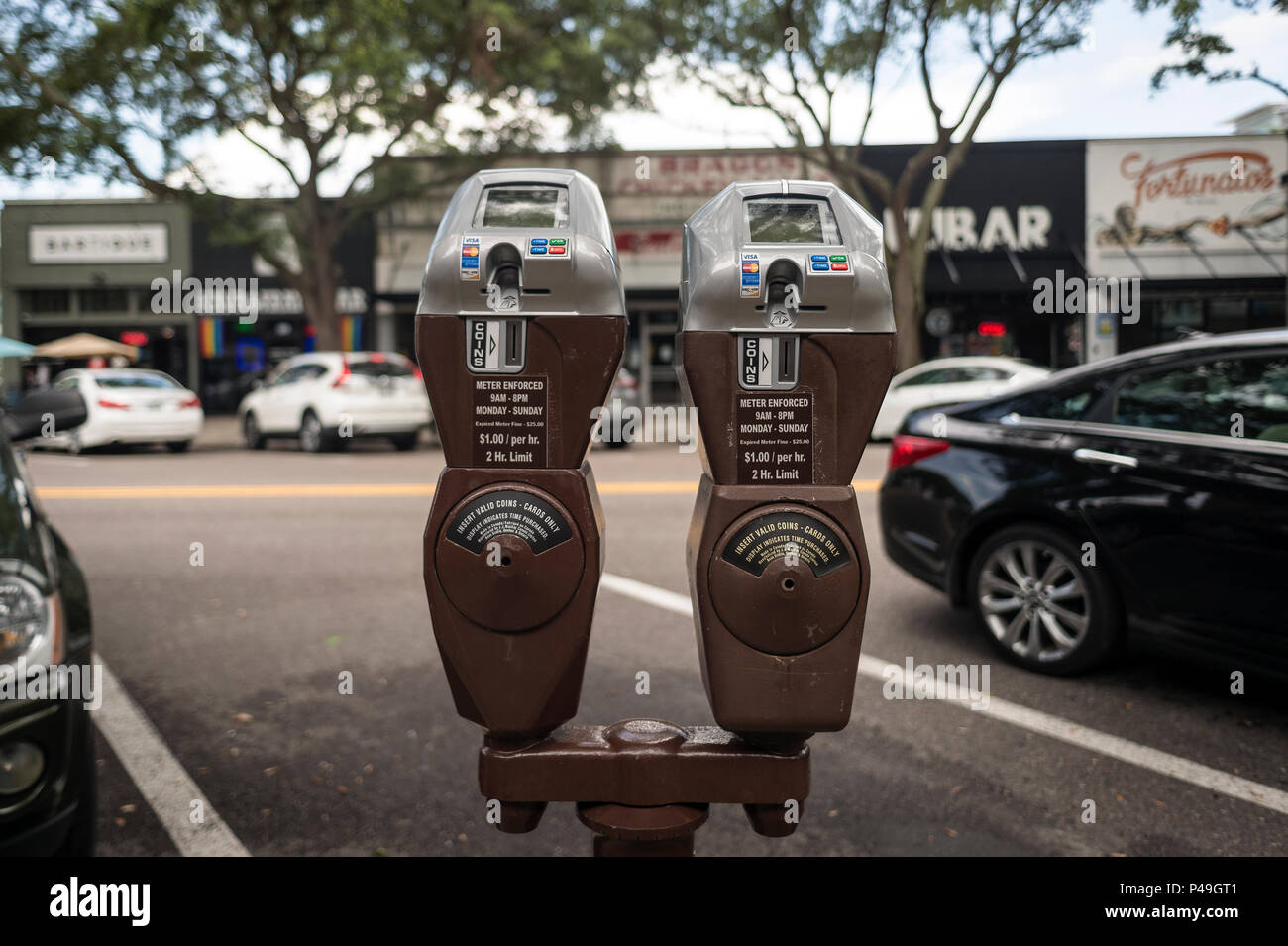 Parking Meters on the street, USA Stock Photo Alamy