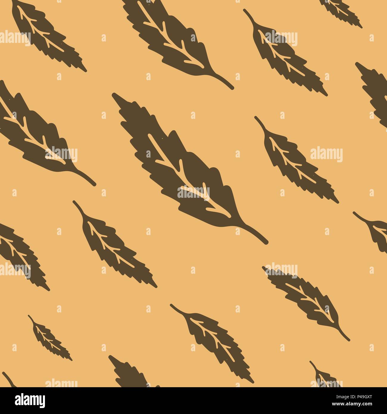 Vector illustration of brown leaves seamless pattern. Flat beige background. Modern mood and colors Stock Vector