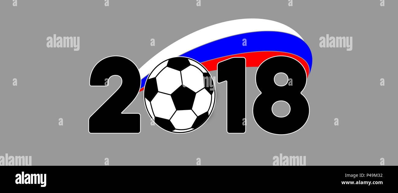 Soccer 2018 banner with game ball and flag of Russia Stock Photo