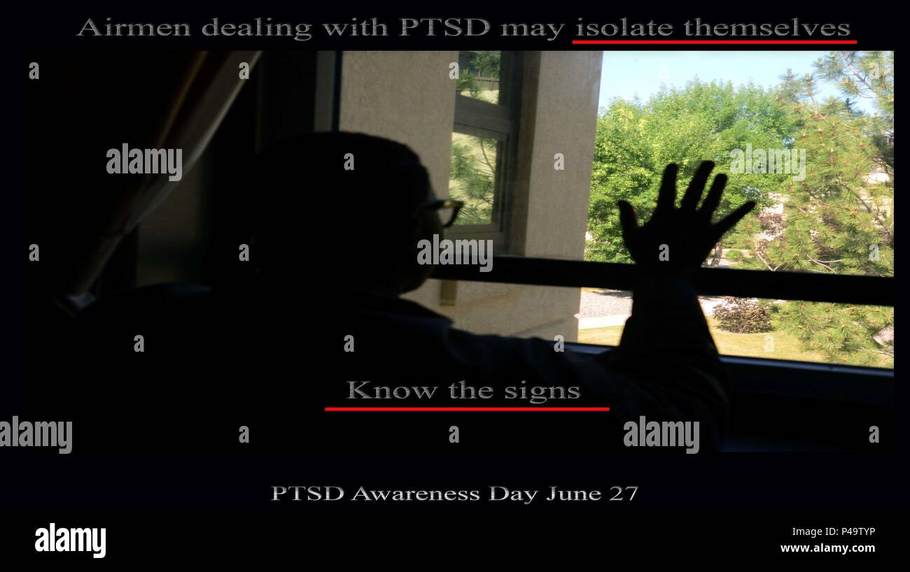 June is National Post Traumatic Stress Disorder Awareness Month, and June 27 is PTSD Awareness Day. Symptoms of PTSD include individuals isolating themselves from others, experiencing trouble sleeping, increased jumpiness and reoccurring upsetting memories. (U.S. Air Force illustration/Airman 1st  Class Magen M. Reeves) Stock Photo