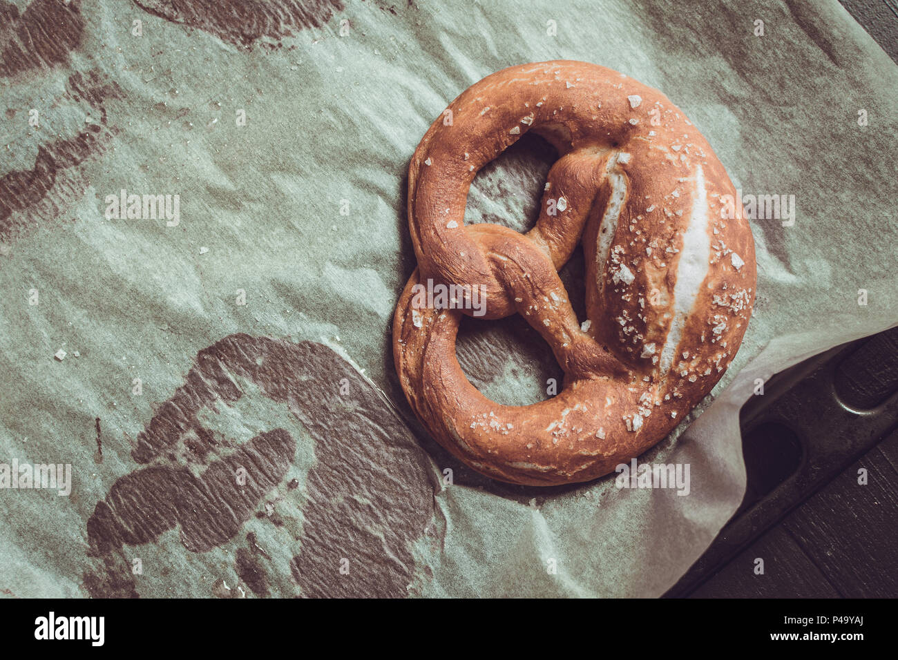 Fresh Rustic Pretzels From the Oven on Baking Sheet Stock Photo