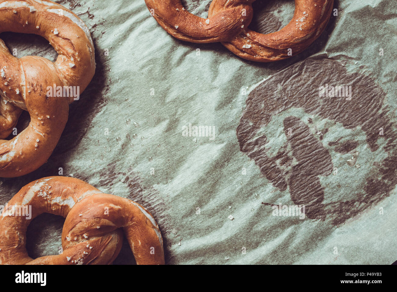 Fresh Rustic Pretzels From the Oven on Baking Sheet Stock Photo