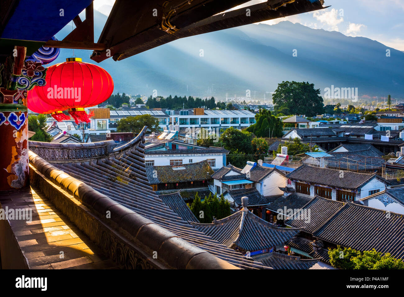 Top view of Chinese Traditional Tiled roofs in Dali, Yunnan Province, China, Asia, Asian, East Asia, Far East Stock Photo