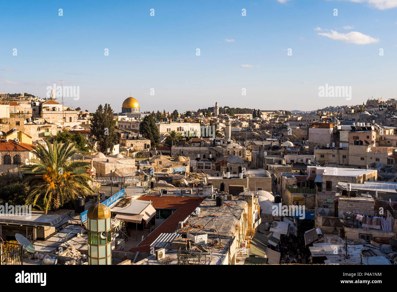 Panoramic view of Jerusalem from the ancient walls of the old city near the Damascus Gate, Jerusalem, Israel, Middle East Stock Photo
