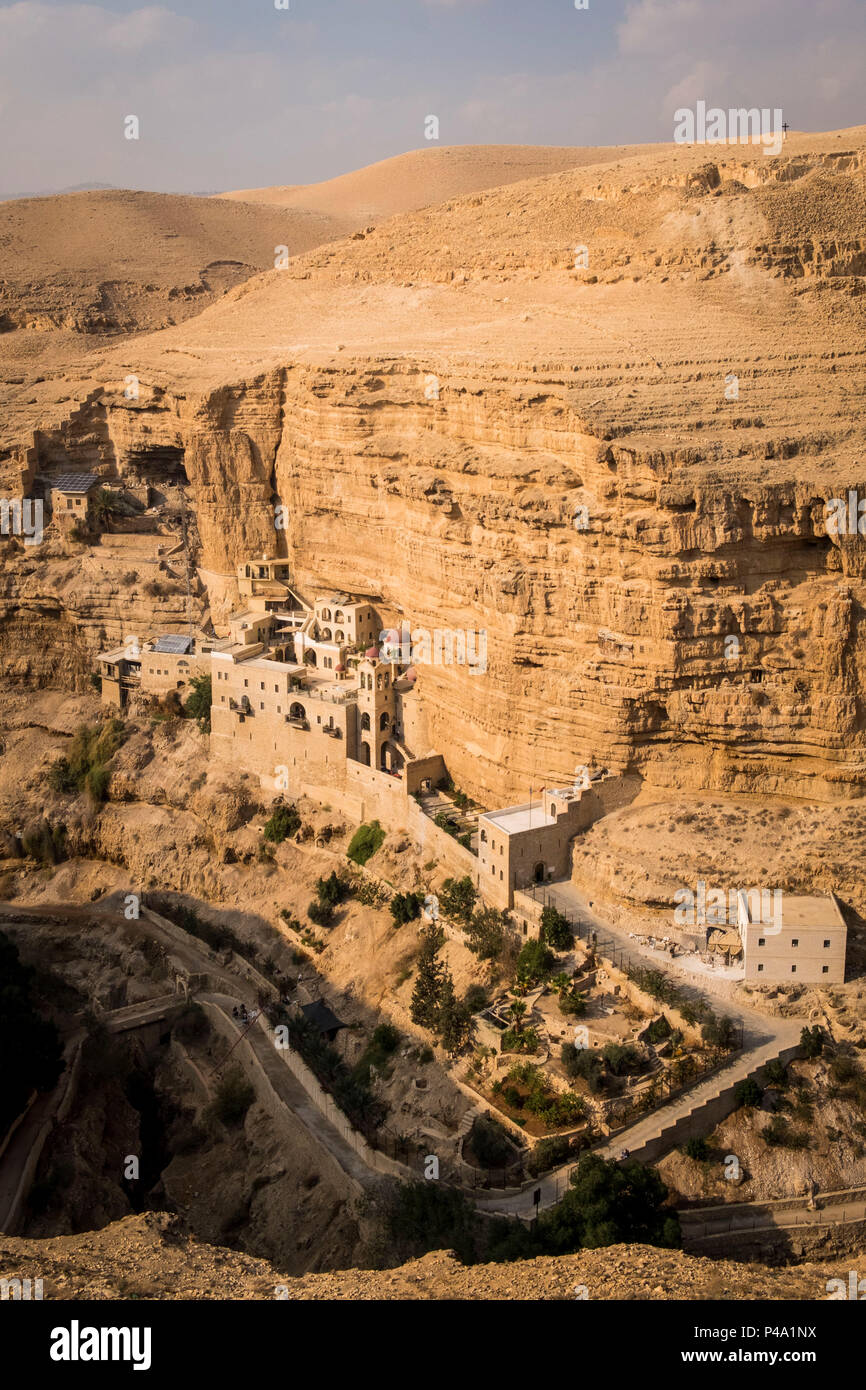 St. George Orthodox Monastery, or Monastery of St. George of Choziba, Wadi Qelt, Judean desert, West Bank, Palestine Stock Photo
