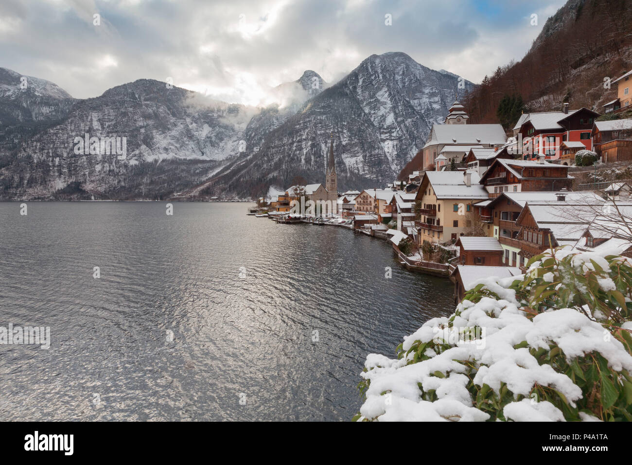 The austrian village of Hallstatt and the lake, Upper Austria, Austria Stock Photo