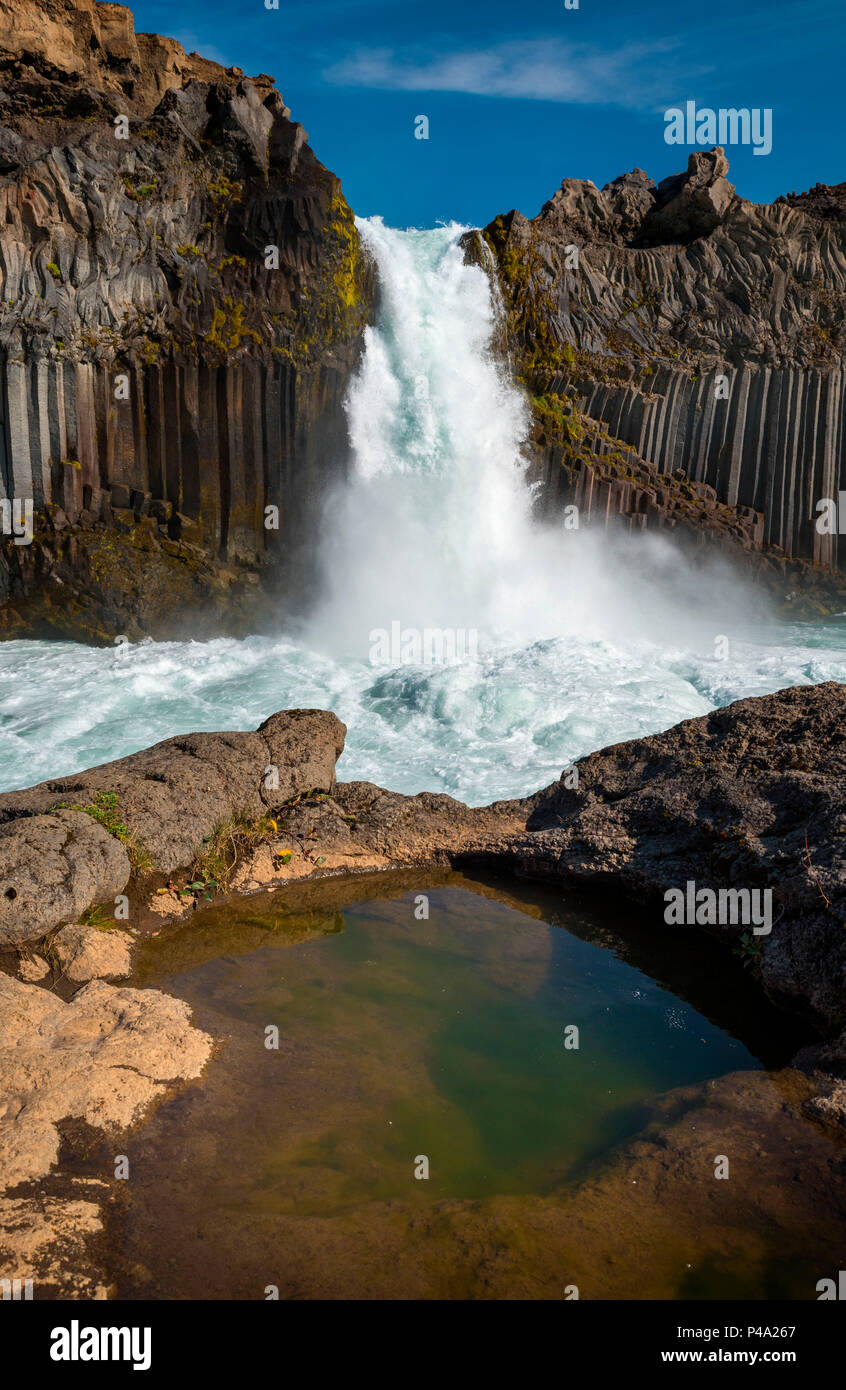 Aldeyjarfoss waterfall surrounded by the basaltic columns, Northern Iceland, Myvatn region, Iceland Stock Photo
