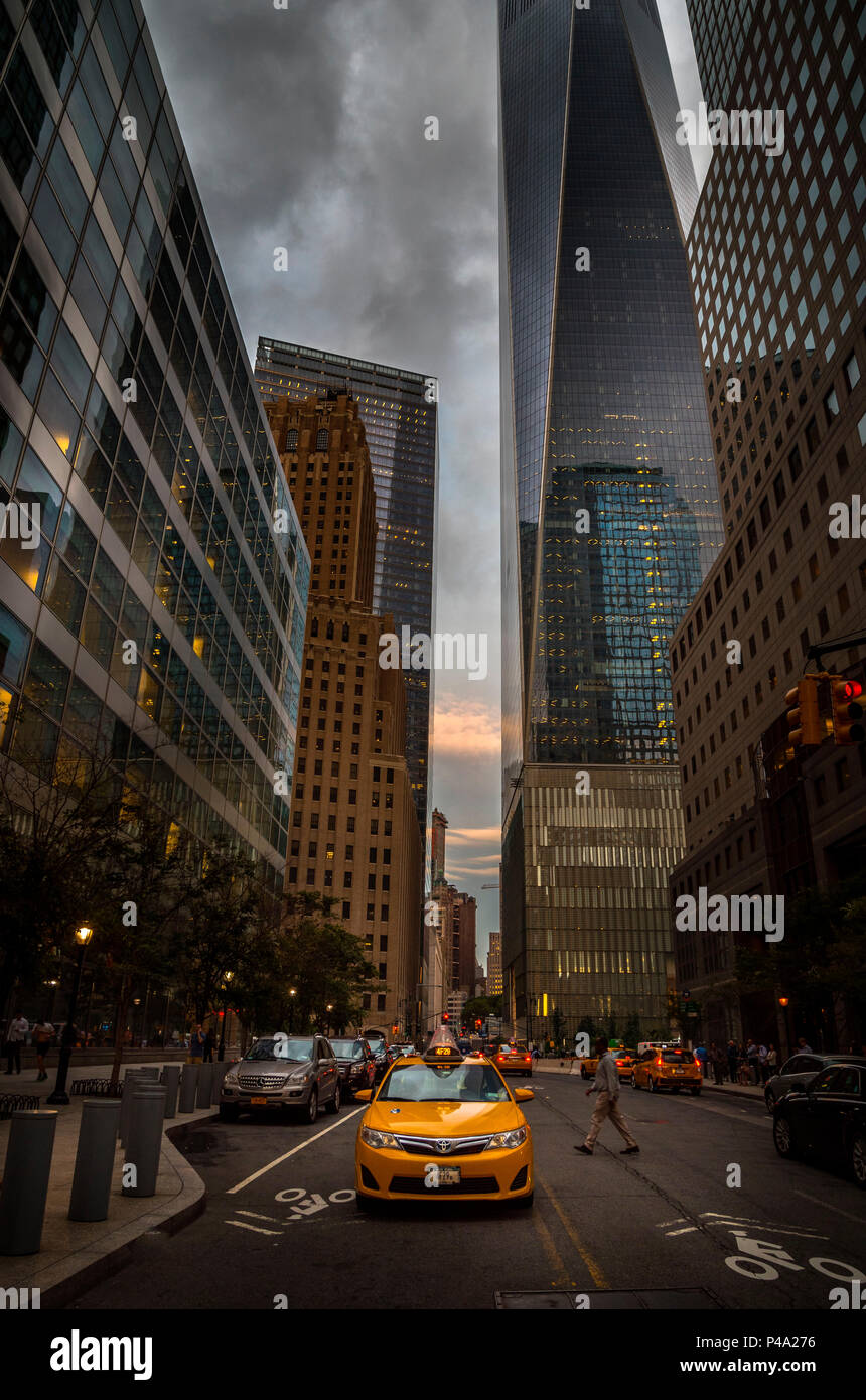 Yellow cab in the streets of Manhattan, New York, usa Stock Photo