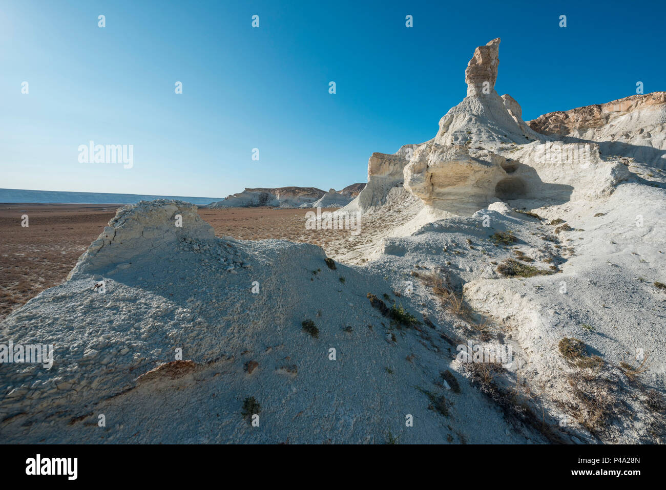 White rock formations at Caspian Depression desert, Aktau, Mangystau region, Kazakhstan Stock Photo