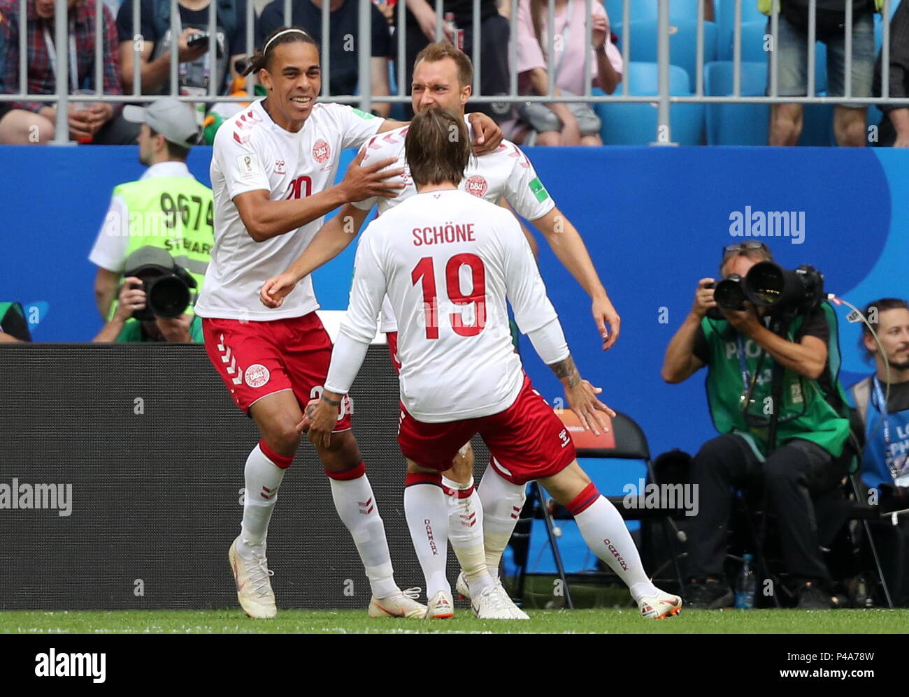 Samara Russia 21st June 2018 Samara Russia June 21 2018 Denmark S Christian Eriksen L And Lasse Schone Front Celebrate Scoring In The 2018 Fifa World Cup First Stage Group C Football
