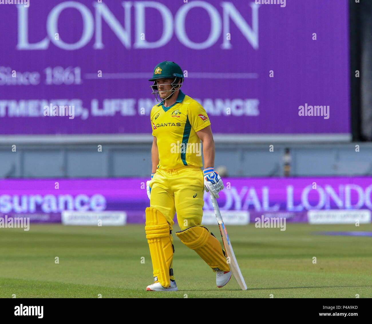 Thursday 21st June 2018 , Emerald Emirates Riverside,Chester-le-Street, 4th ODI Royal London One-Day Series England v Australia; Aaron Finch of Australia is out LBW for 100 Stock Photo