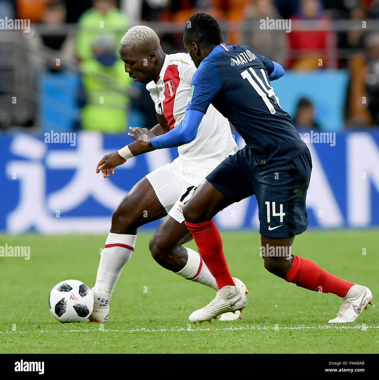 Yekaterinburg Russia 21st June 2018 Blaise Matuidi R Of France Vies With Luis Advincula Of Peru During The 2018 Fifa World Cup Group C Match Between France And Peru In Yekaterinburg Russia