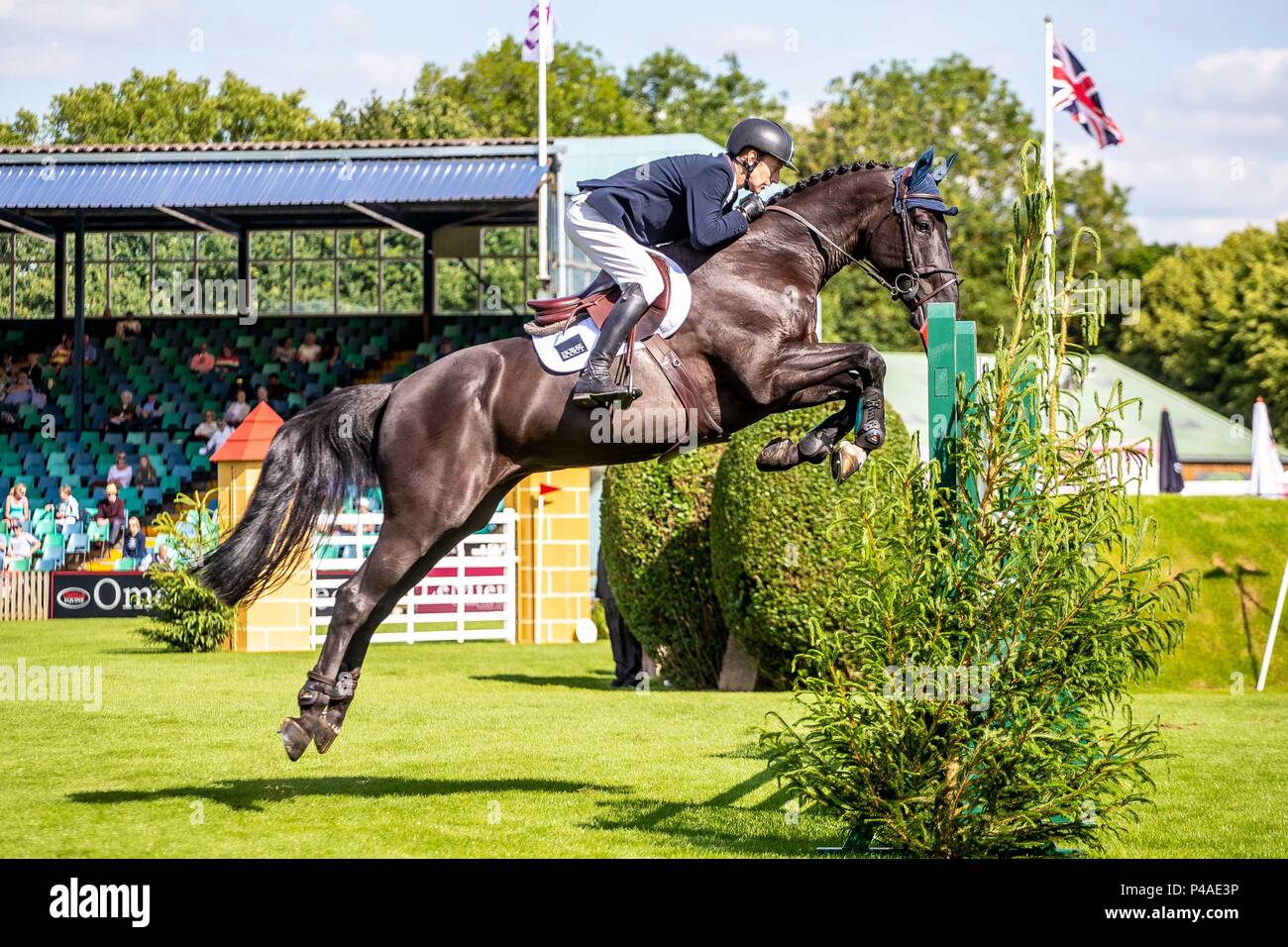 Steven Franks riding Abdul Aziz. The Bunn Leisure Derby Tankard. CSI4*. The Al Shira'aa Hickstead Derby Meeting. Showjumping. The All England Jumping Course. Hickstead. West Sussex. UK. Day 2. 21/06/2018. Stock Photo