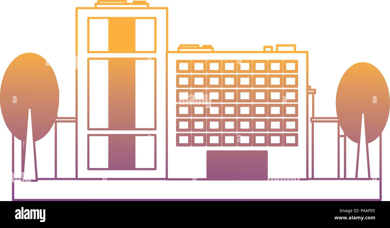 city buildings and trees over white background, colorful design. vector ...