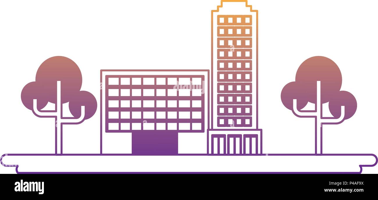 city buildings and trees over white background, colorful design. vector ...