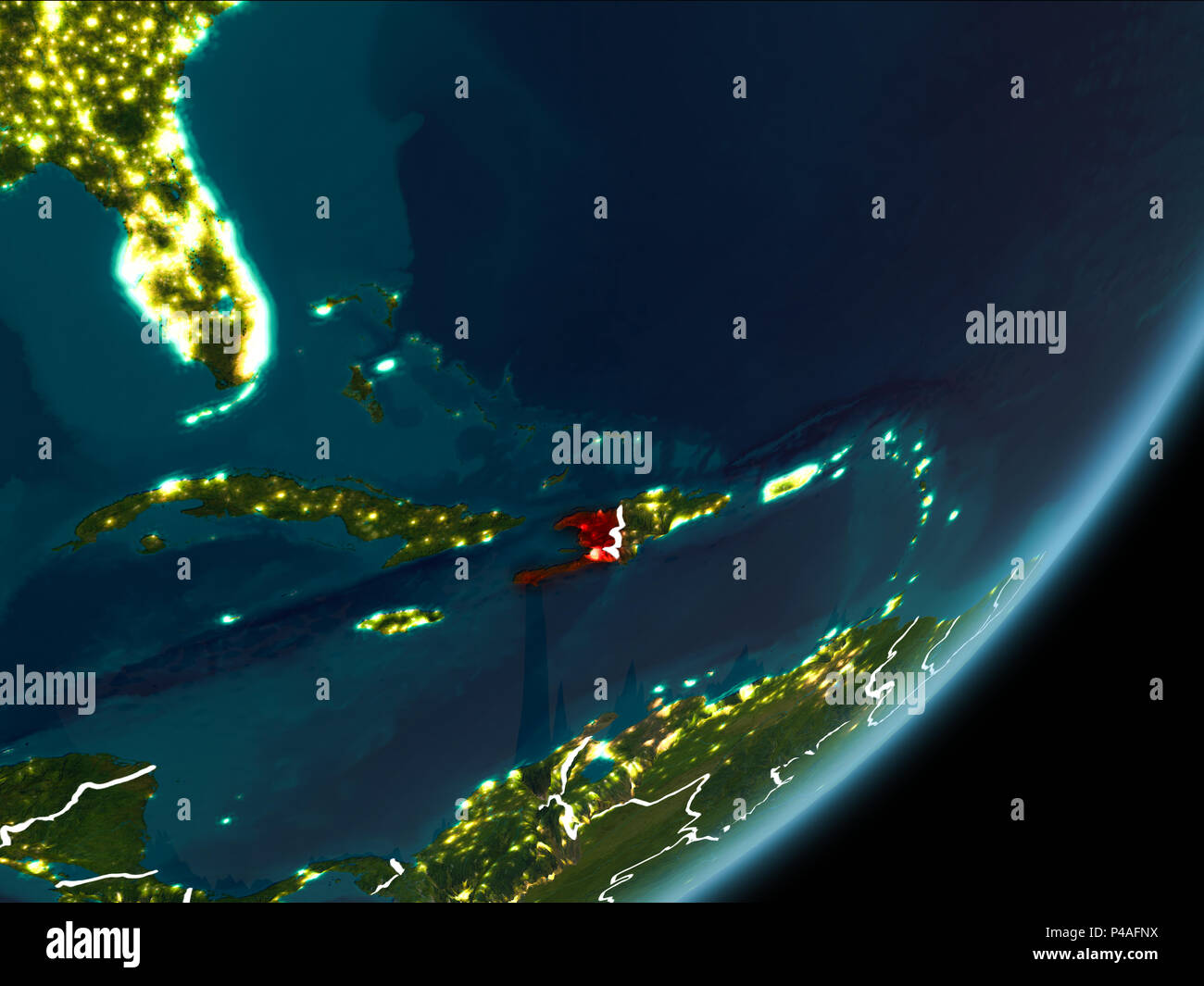 Haiti as seen from Earth’s orbit on planet Earth at night highlighted ...