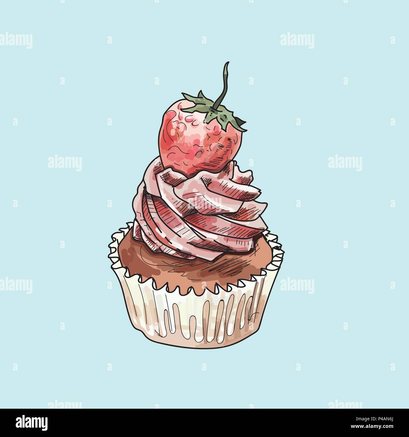 vector cupcake muffins on pastel background. Stock Vector