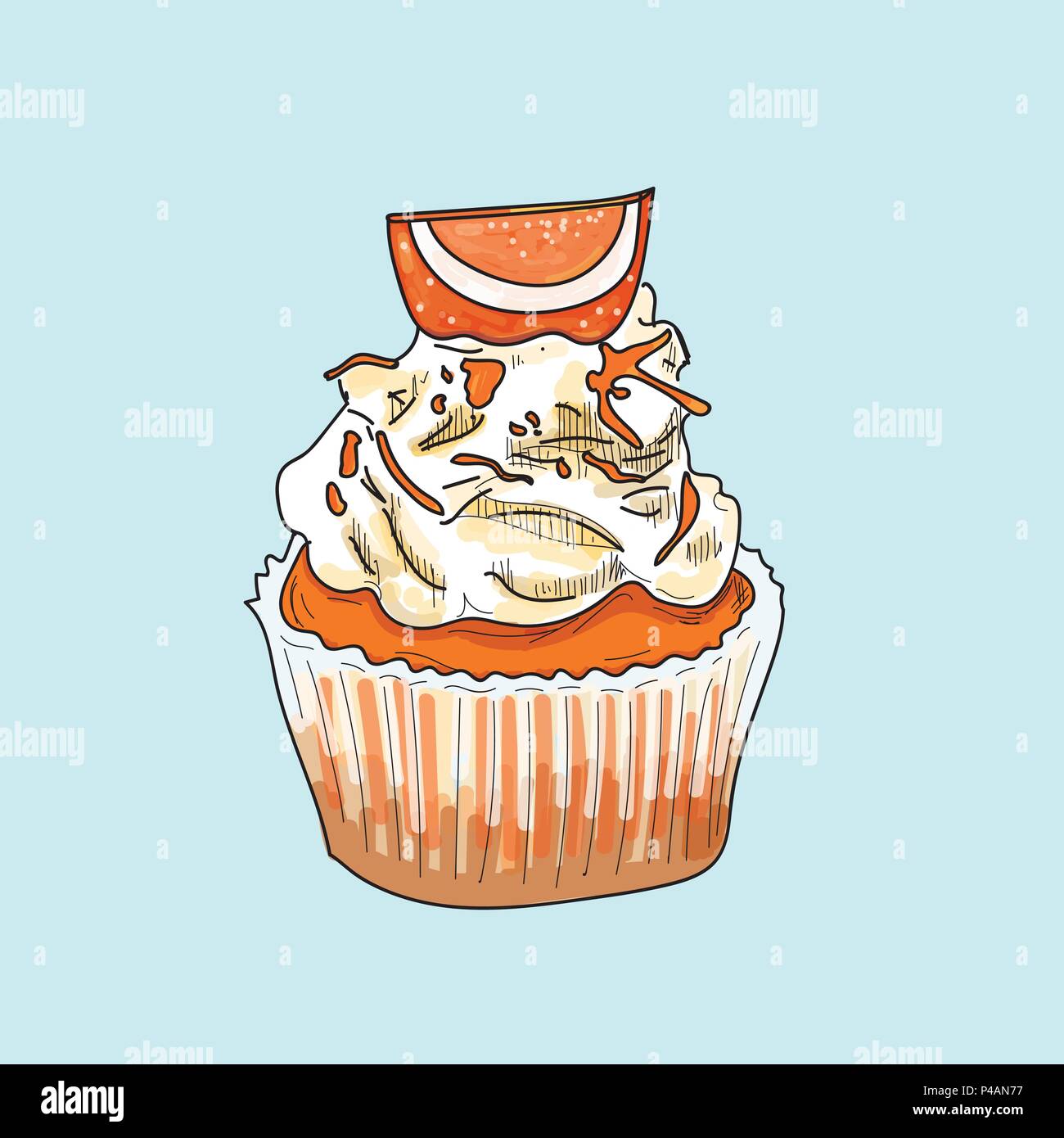 vector cupcake muffins on pastel background. Stock Vector