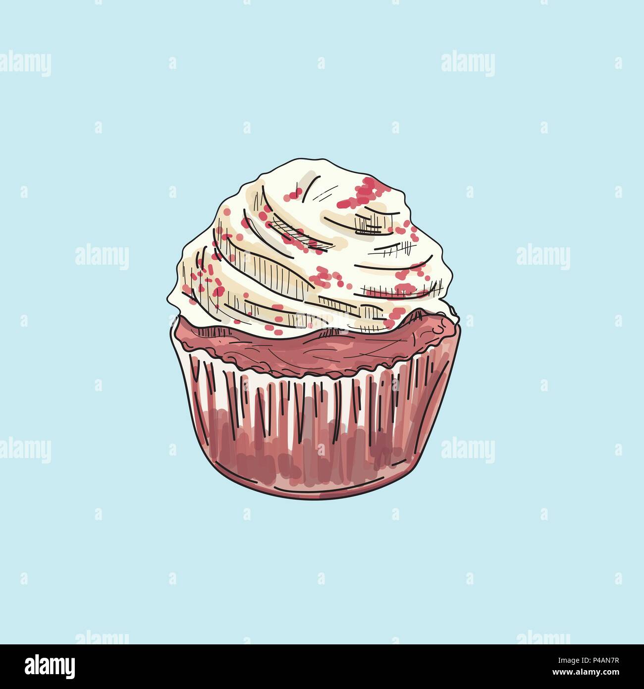 vector cupcake muffins on pastel background. Stock Vector