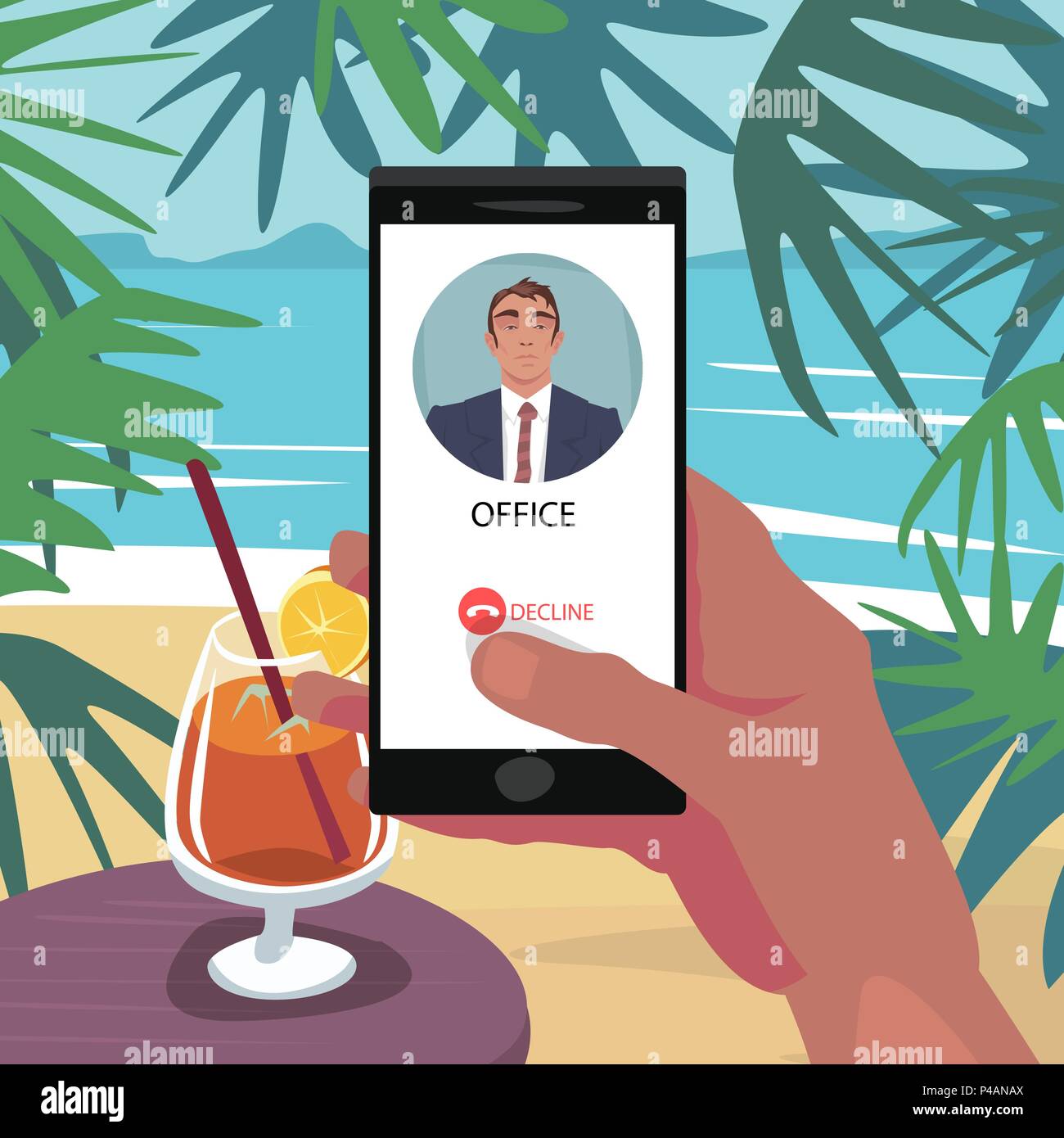 Reject call from boss in vacation Stock Vector