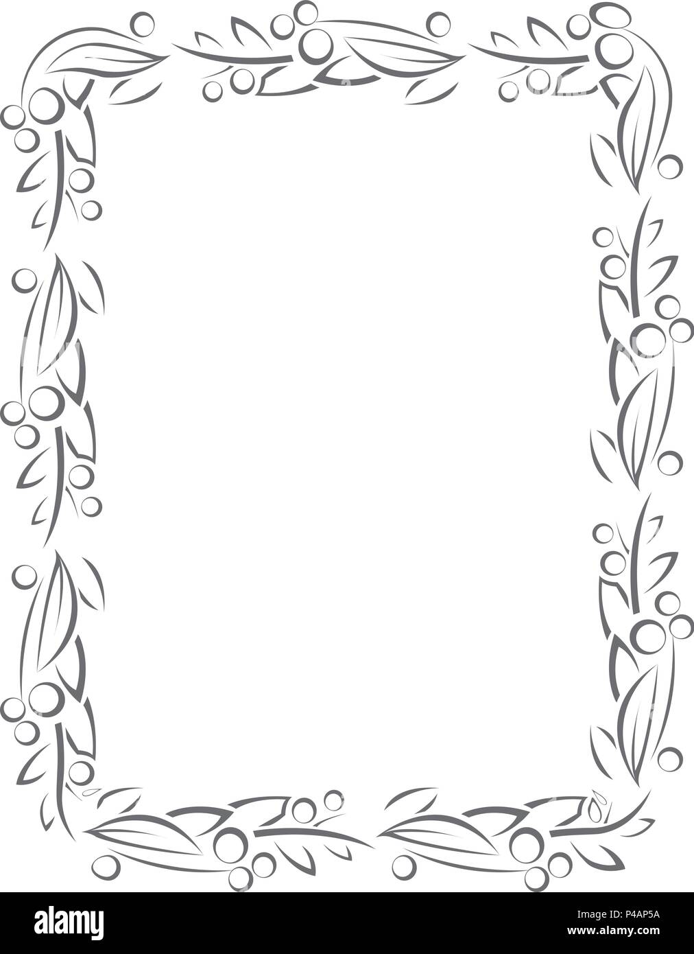 Flourish frame with leaves and berries in line style Stock Vector Image ...