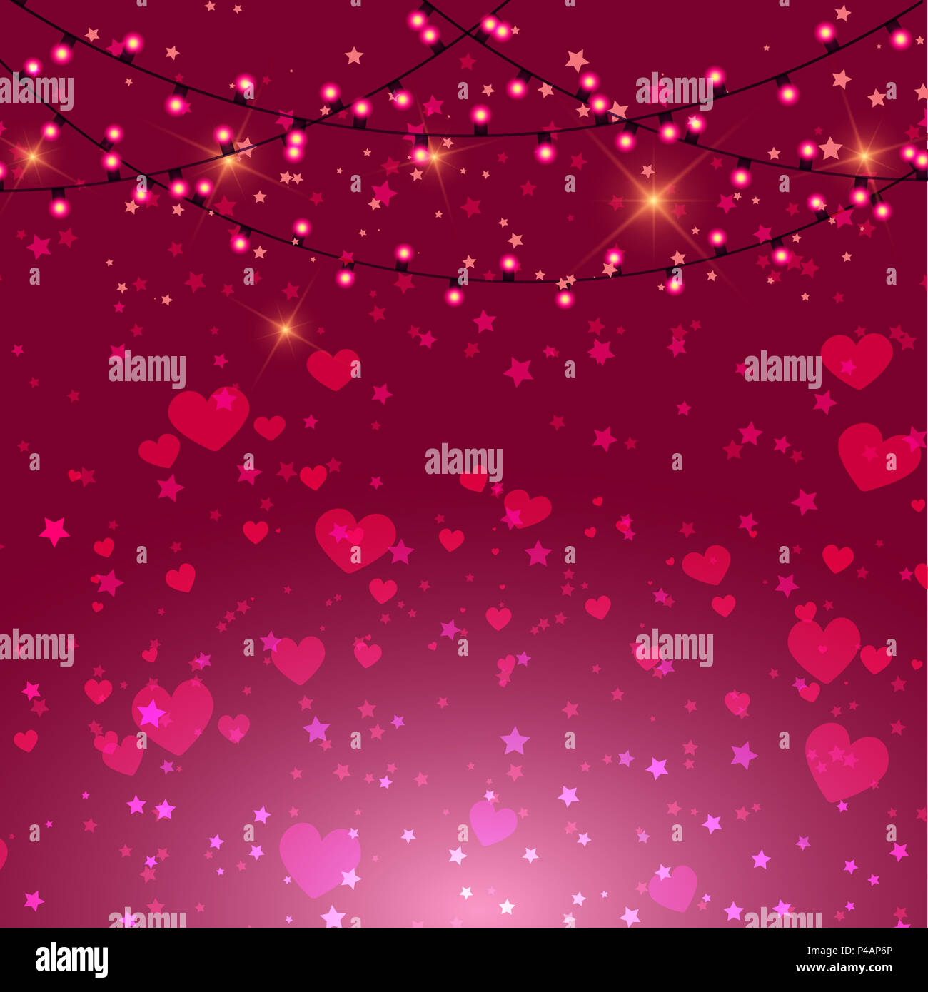 Valentine's Day background with pink hearts and lights design Stock ...