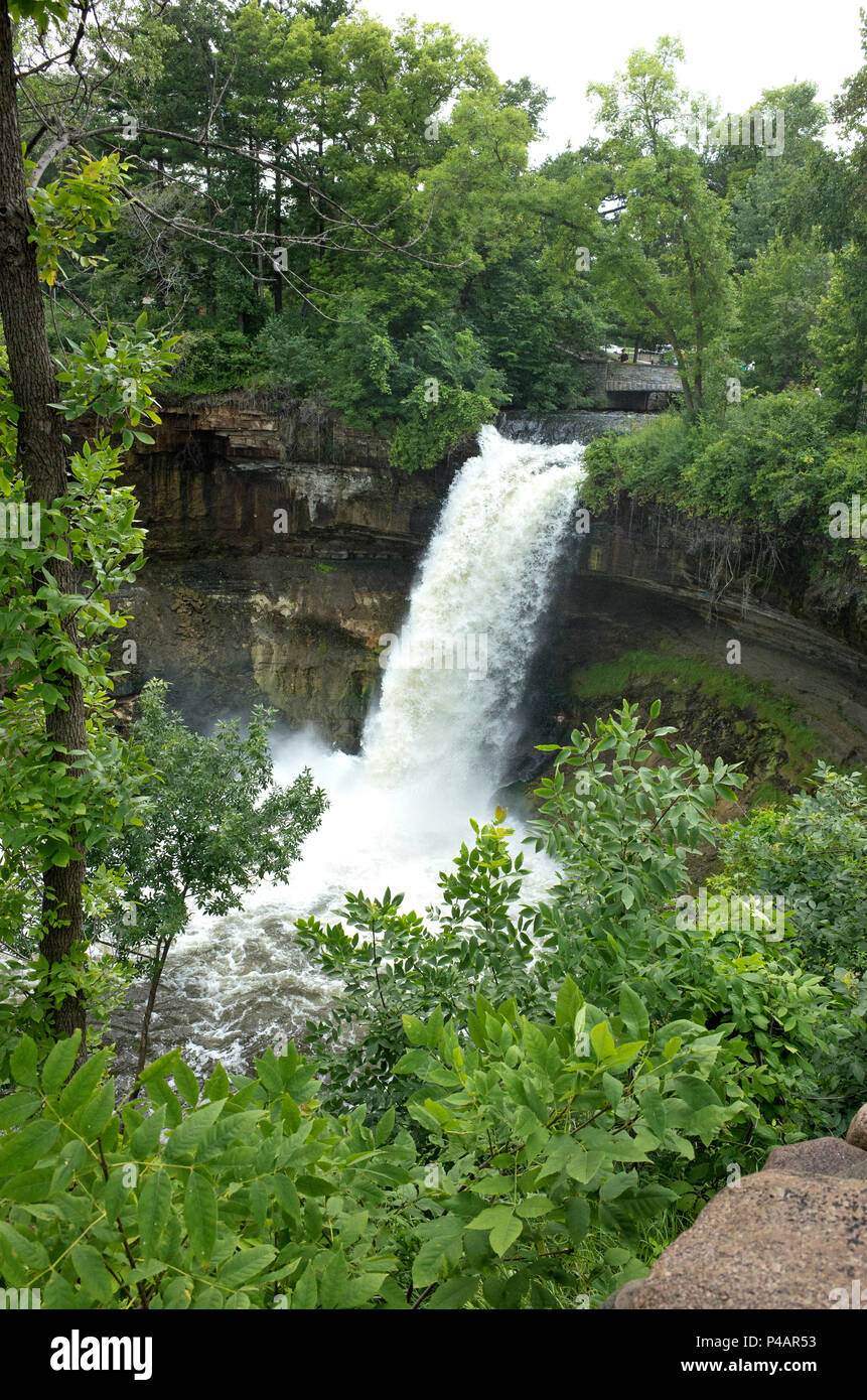 Water flowing over Minnehaha Falls.  Minneapolis Minnesota MN USA Stock Photo