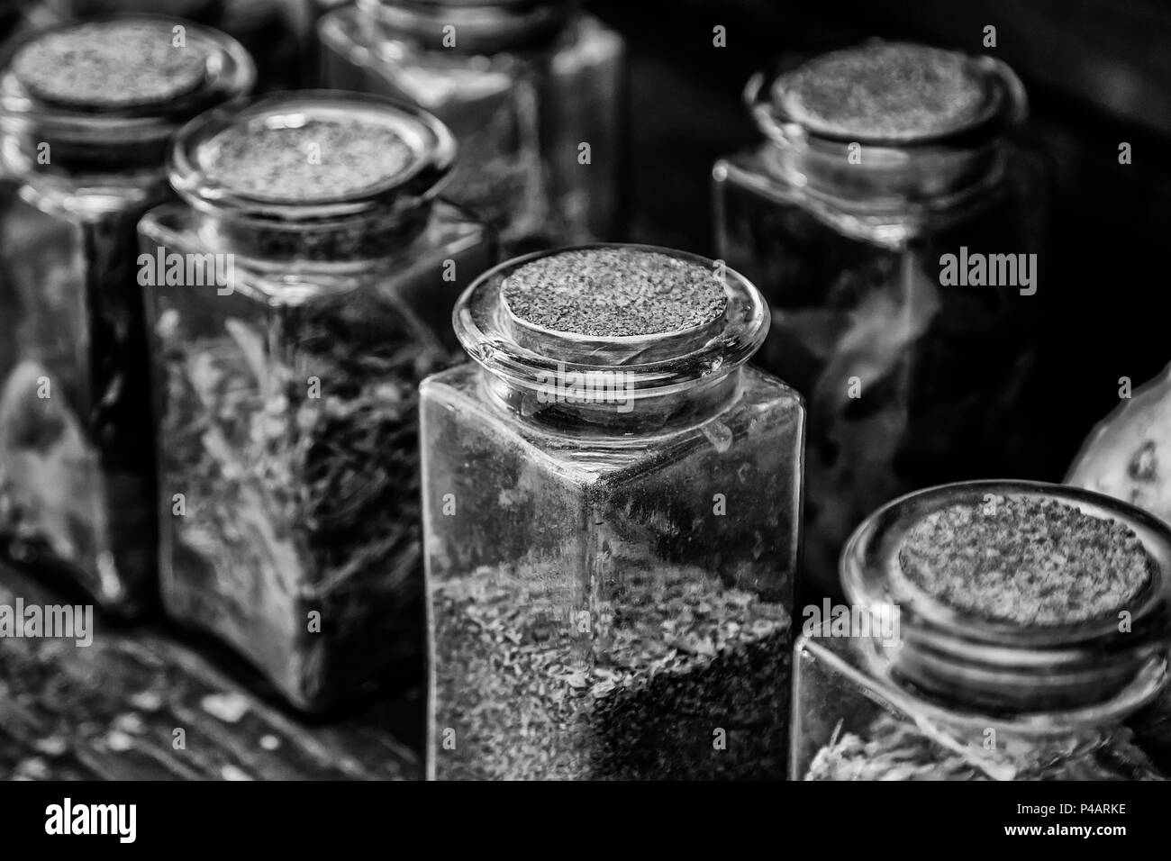 Medicinal plants drying outdoors, detail of alternative medicine Stock Photo
