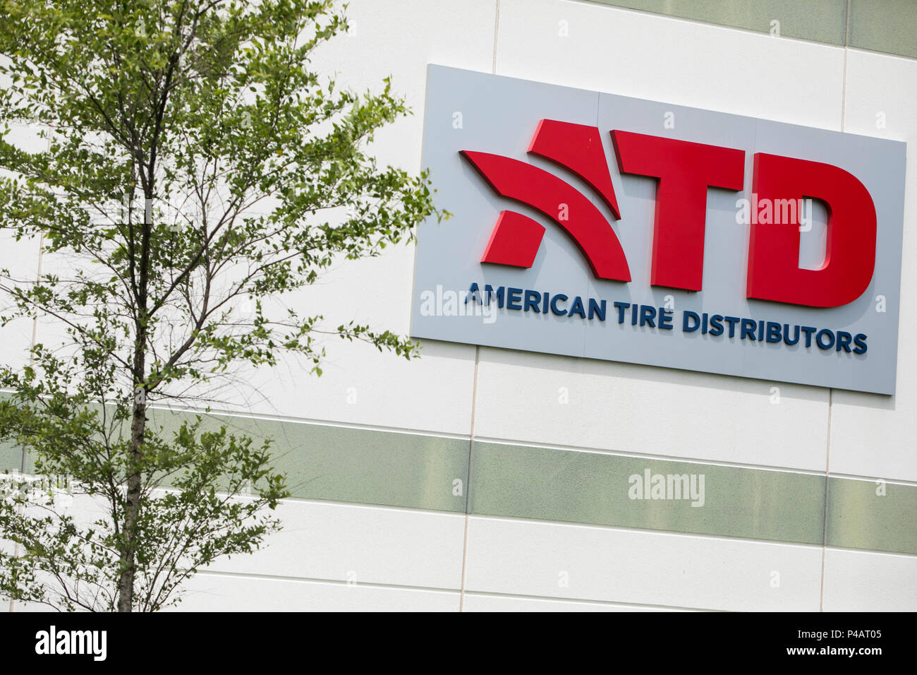 A logo sign outside of a facility occupied by American Tire Distributors (ATD) in Manassas, Virginia on June 9, 2018. Stock Photo