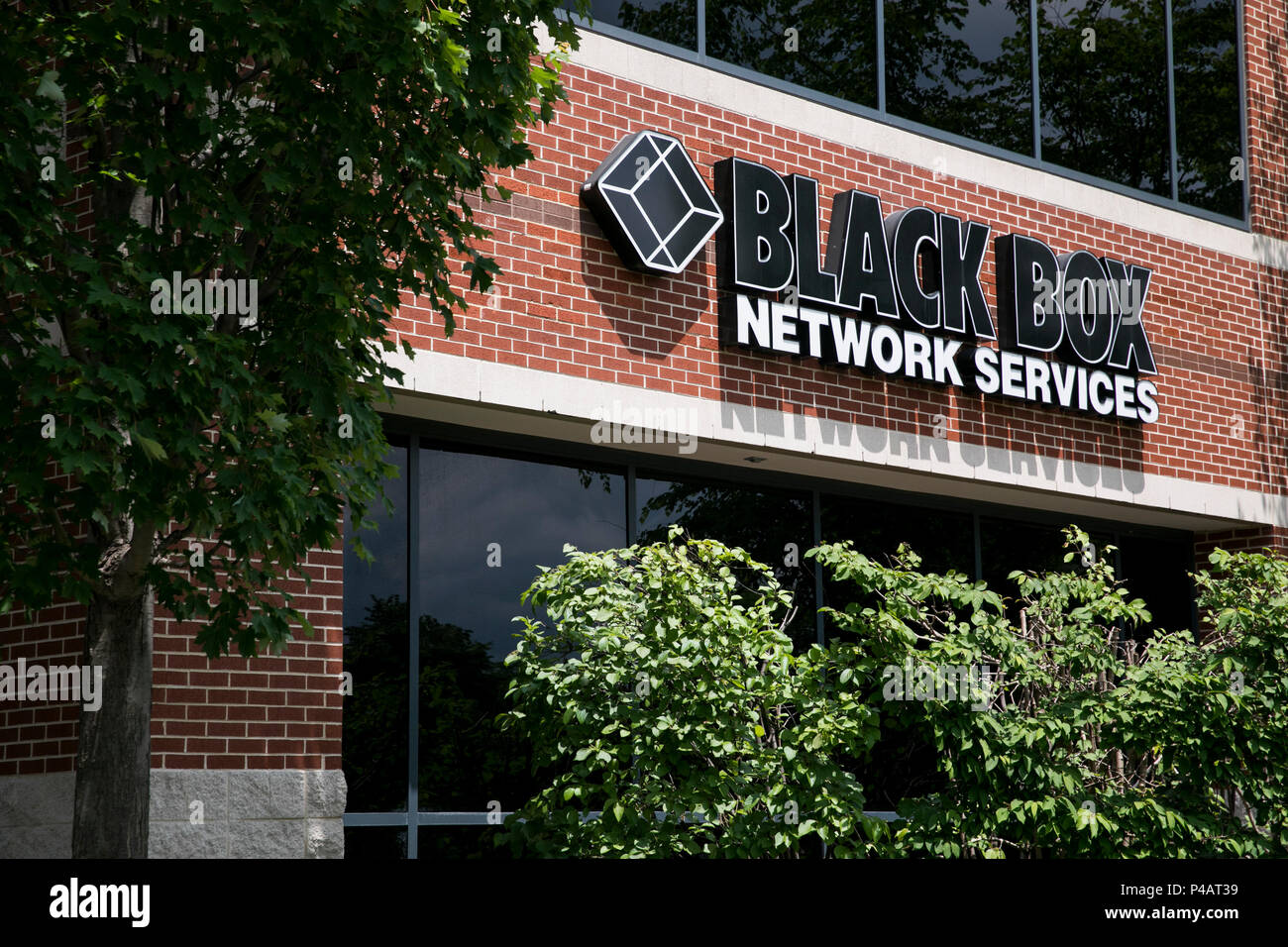 A logo sign outside of a facility occupied by Black Box Network Services in Herndon, Virginia on June 9, 2018. Stock Photo