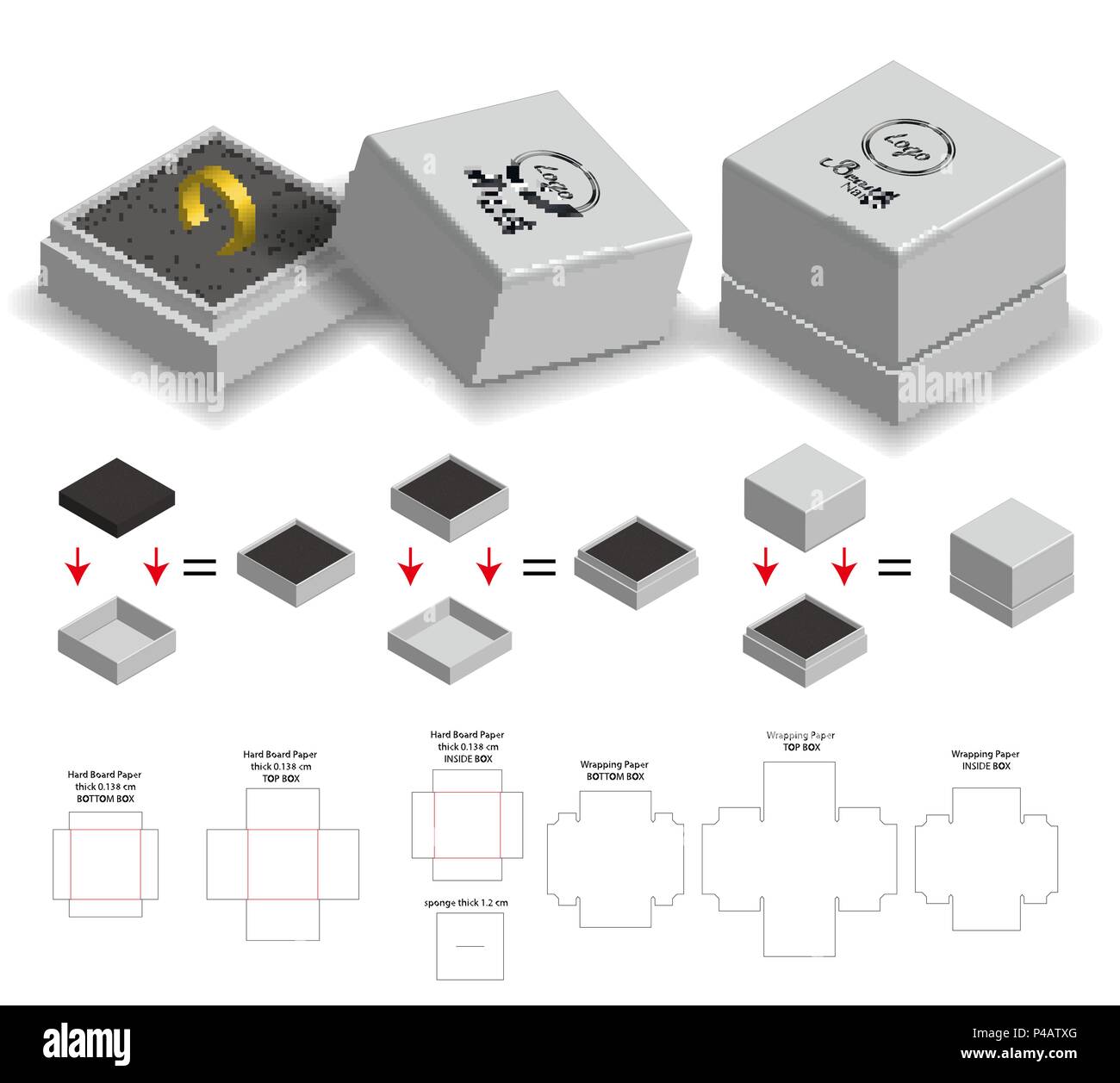 rigid box for ring product mockup with dieline Stock Vector