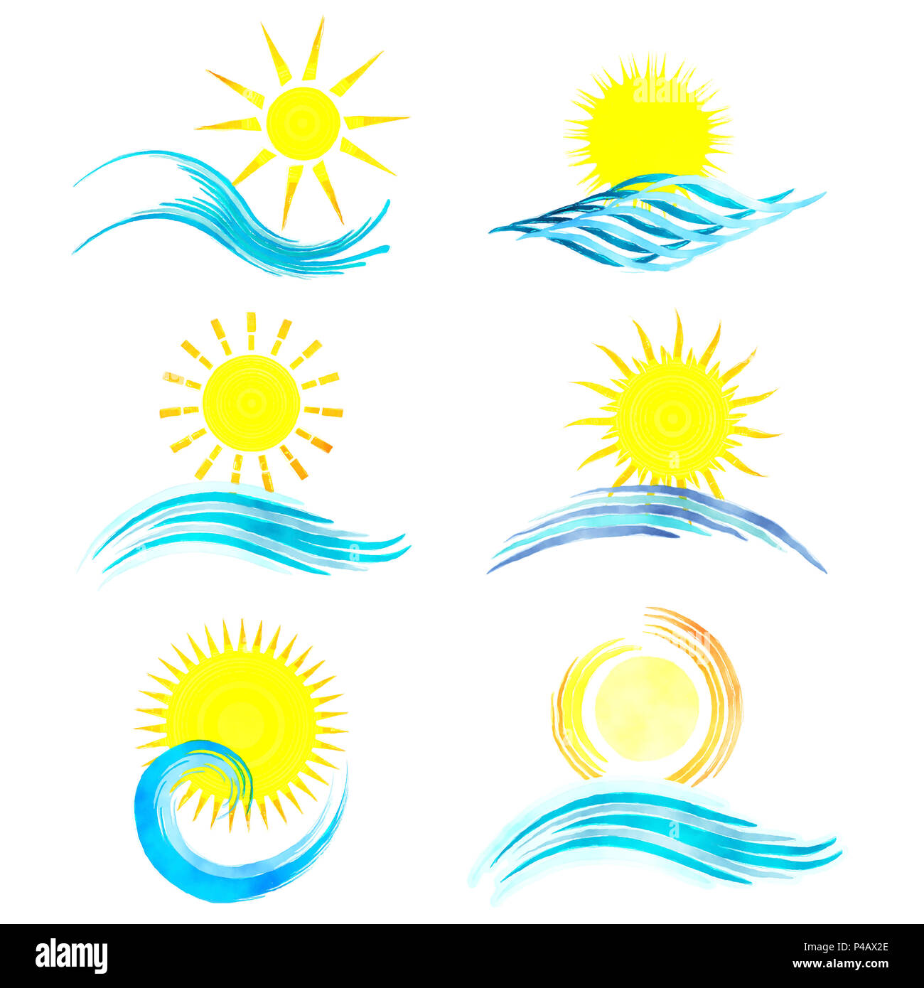 Collection of watercolor styled summer icons Stock Photo