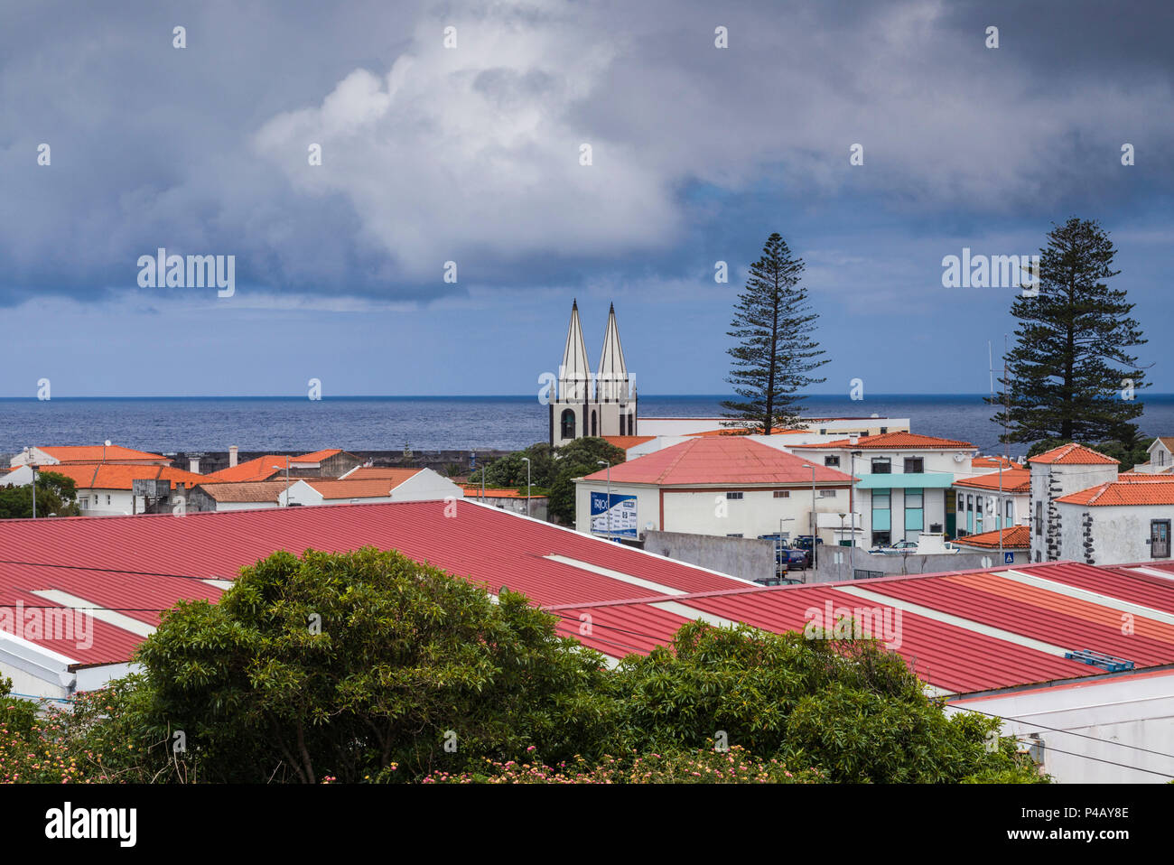 Portugal, Azores, Pico Island, Madalena, elevated town view Stock Photo ...