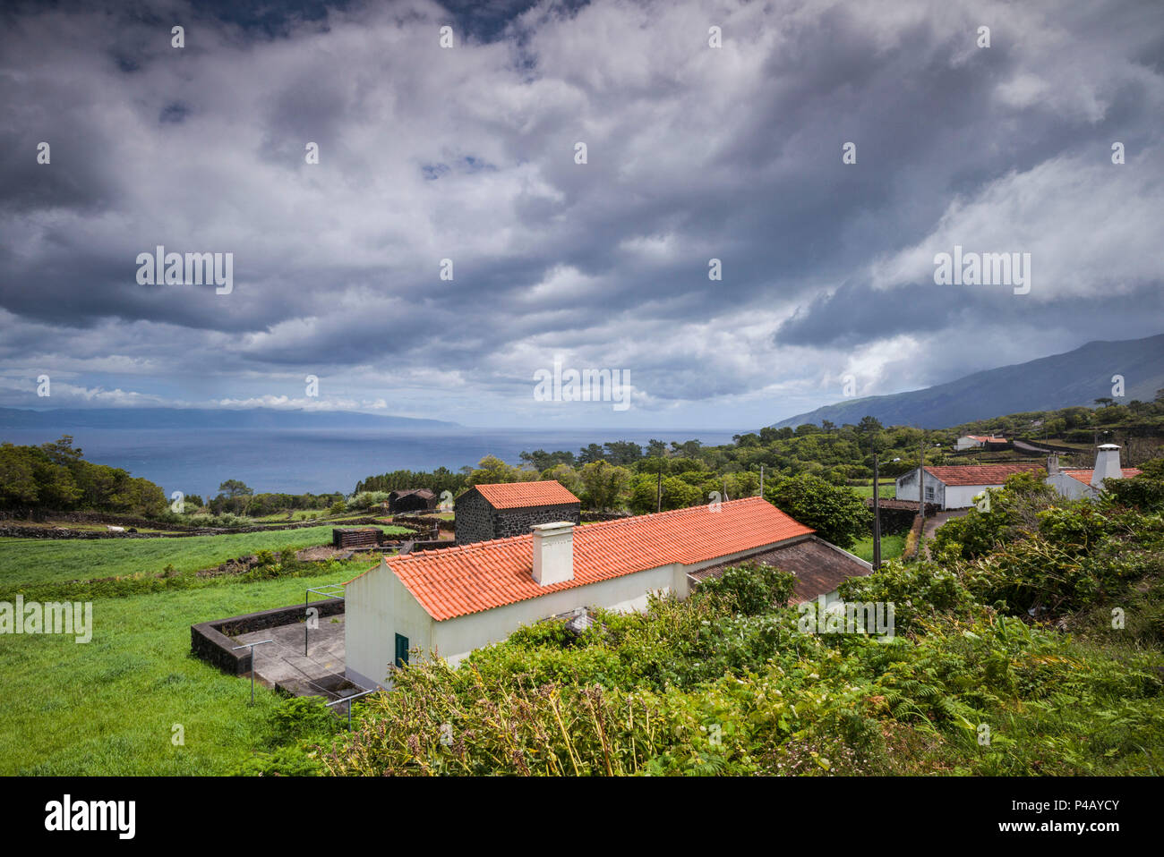 Portugal, Azores, Pico Island, Prainha, elevated town view Stock Photo