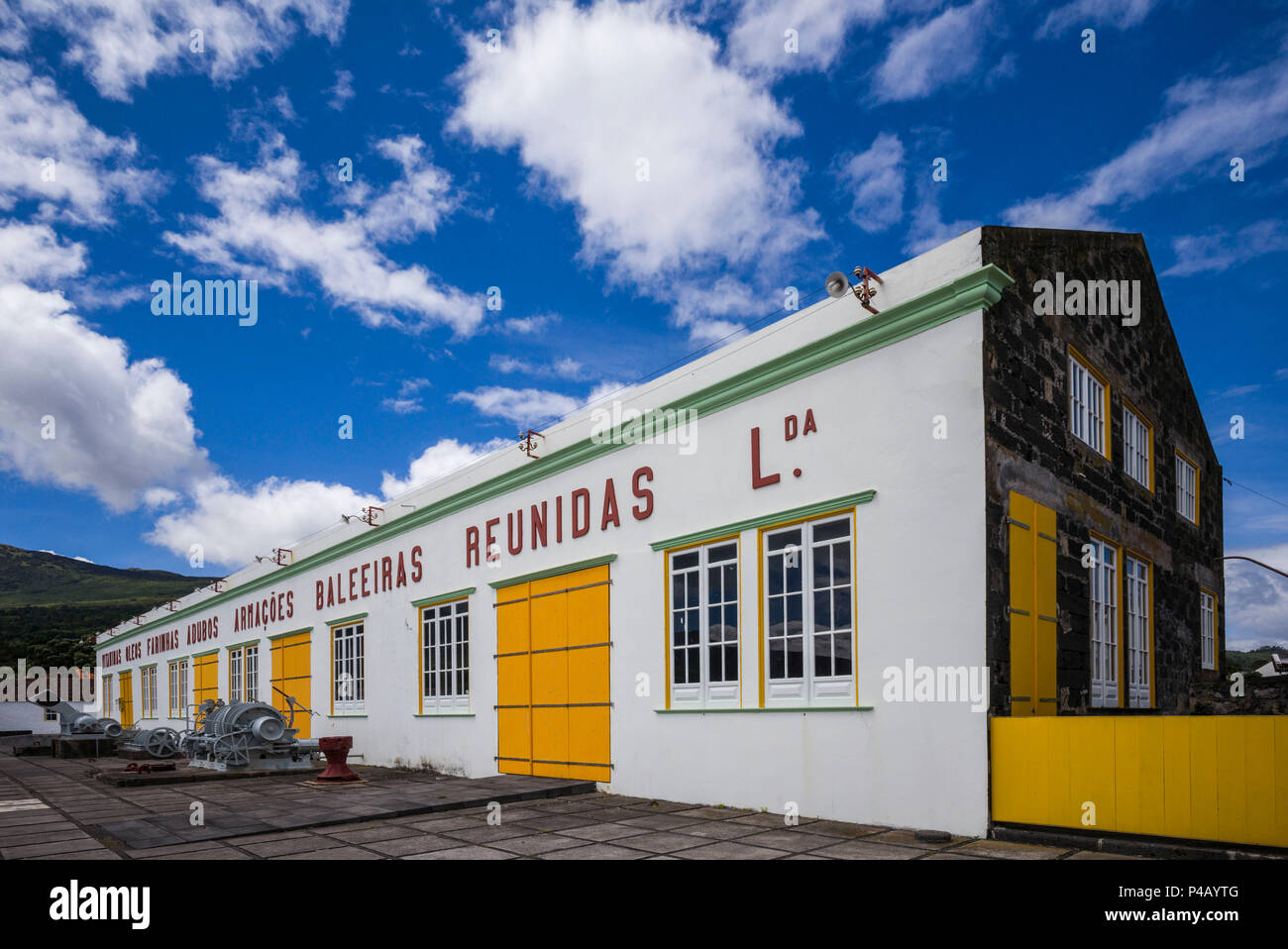 Portugal, Azores, Pico Island, Sao Roque do Pico, Museu da Industria Baleeira, Whaling Industry Museum housed in old whaling factory, exterior Stock Photo