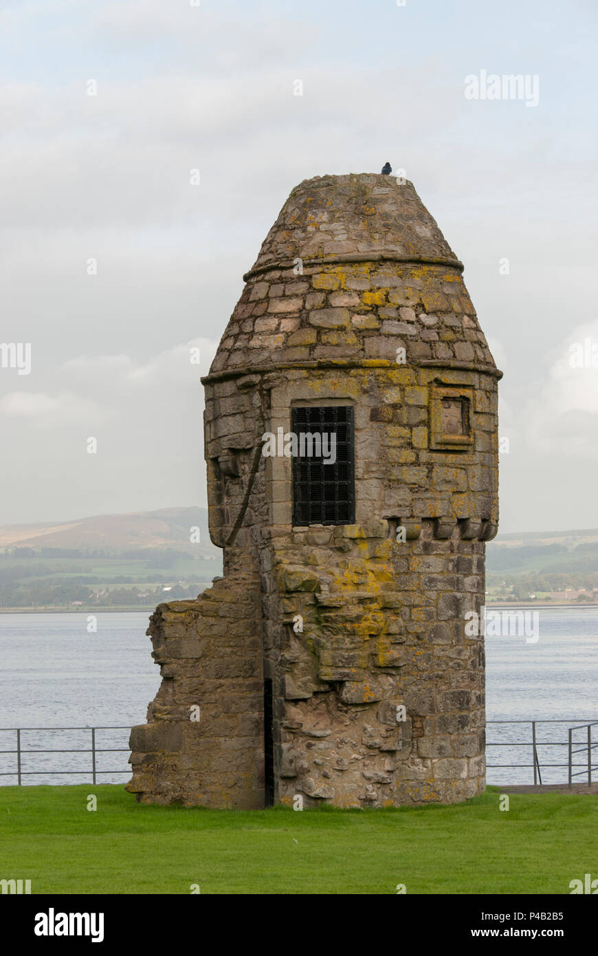 The Round Tower of Newark Castle by the Clyde at Port Glasgow, Scotland Stock Photo