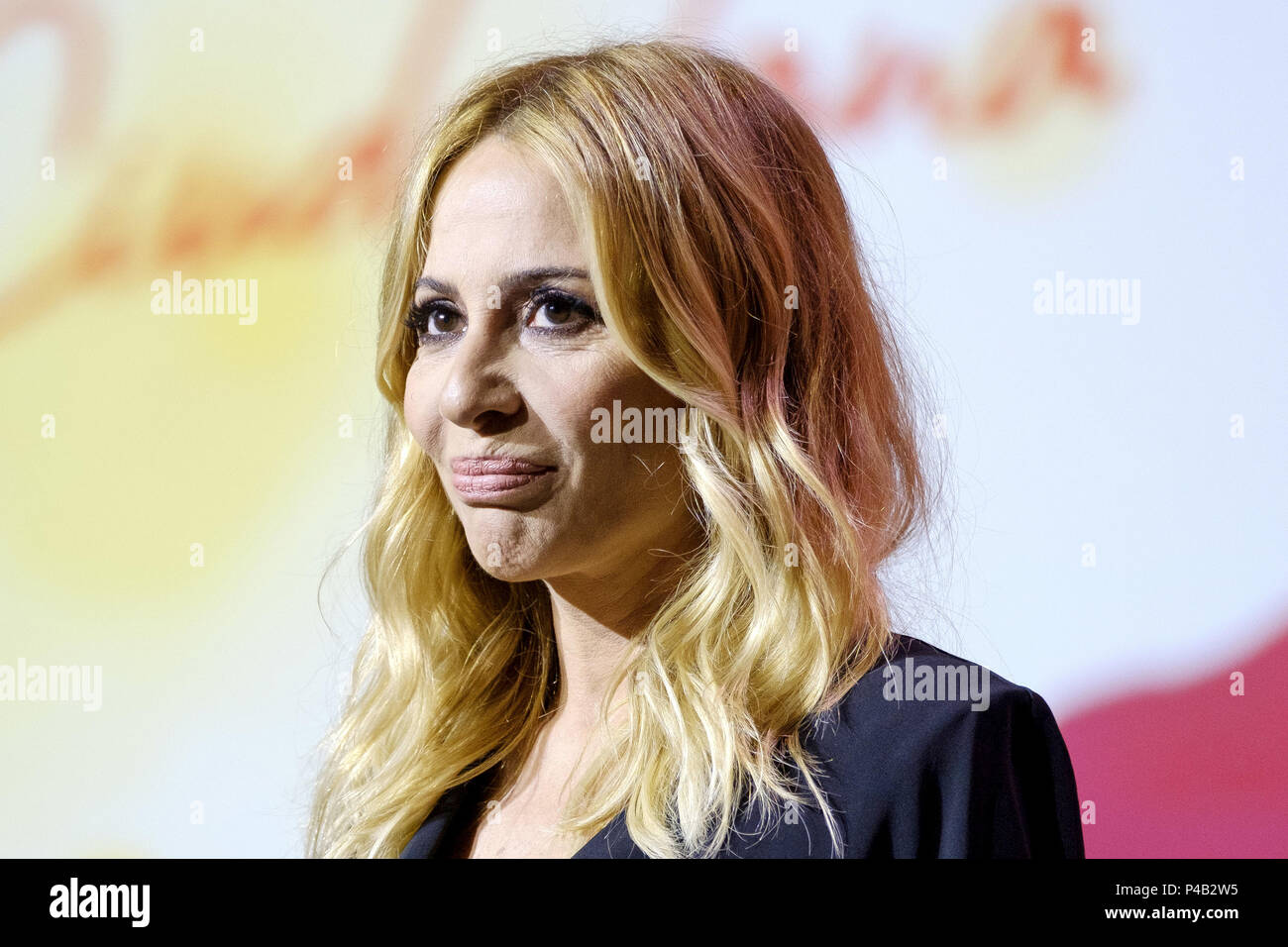 Spanish singer Marta Sanchez sings her version of the Spanish anthem