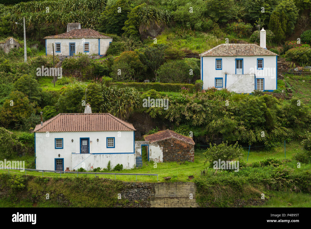 Portugal, Azores, Santa Maria Island, Santo Antonio, farmhouses Stock Photo