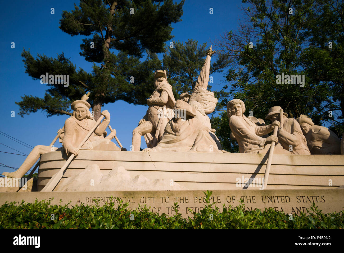 USA, Pennsylvania, Bucks County, Washington Crossing, statue of General George Washington crossing the Delaware River on December 25, 1776 Stock Photo