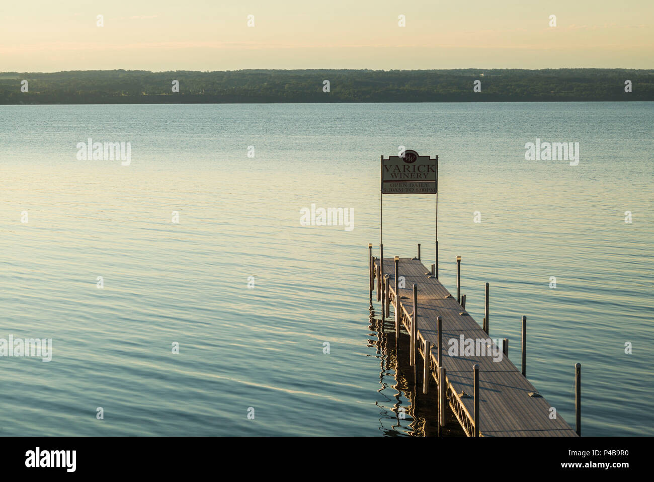 USA, New York, Finger Lakes Region, Romulus, pier on Cayuga Lake Stock Photo