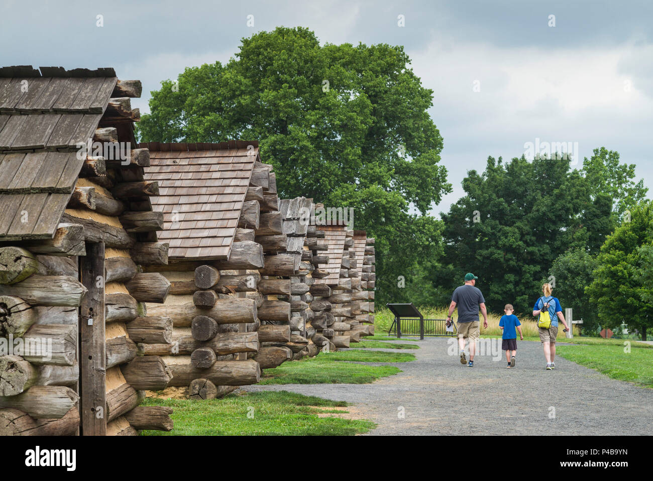 USA, Pennsylvania, King of Prussia, Valley Forge National Historical Park, Battlefield of the American Revolutionary War, Muhlenberg Brigade wooden cabins Stock Photo