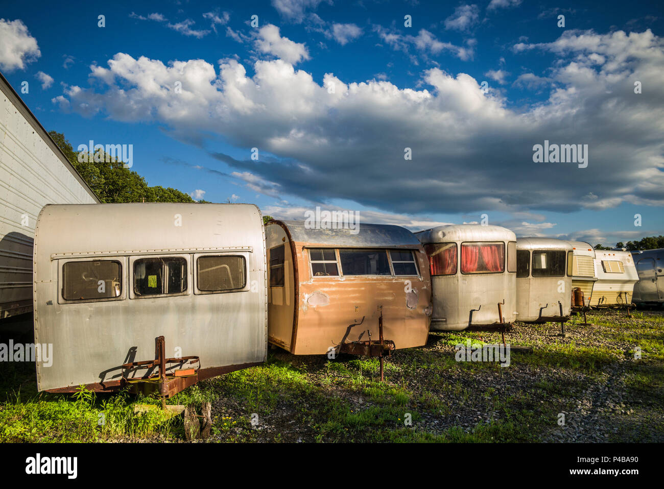 USA, New York, Finger Lakes Region, Trumansburg, antique trailers Stock