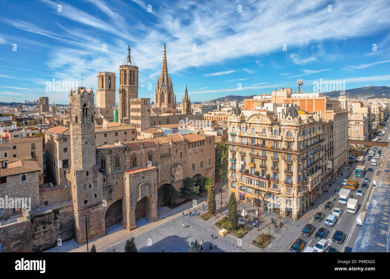 Barcelona Cathedral, Barcelona City, Ciutat Vella, Gotic district, skyline, Spain Stock Photo