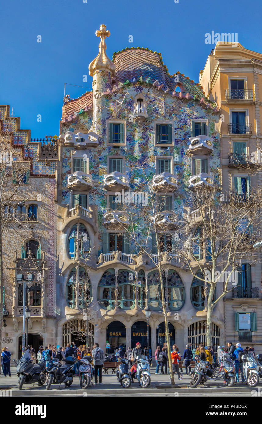 Barcelona City, Casa Batllo (Batllo house), Gaudi architect, Spain Stock Photo