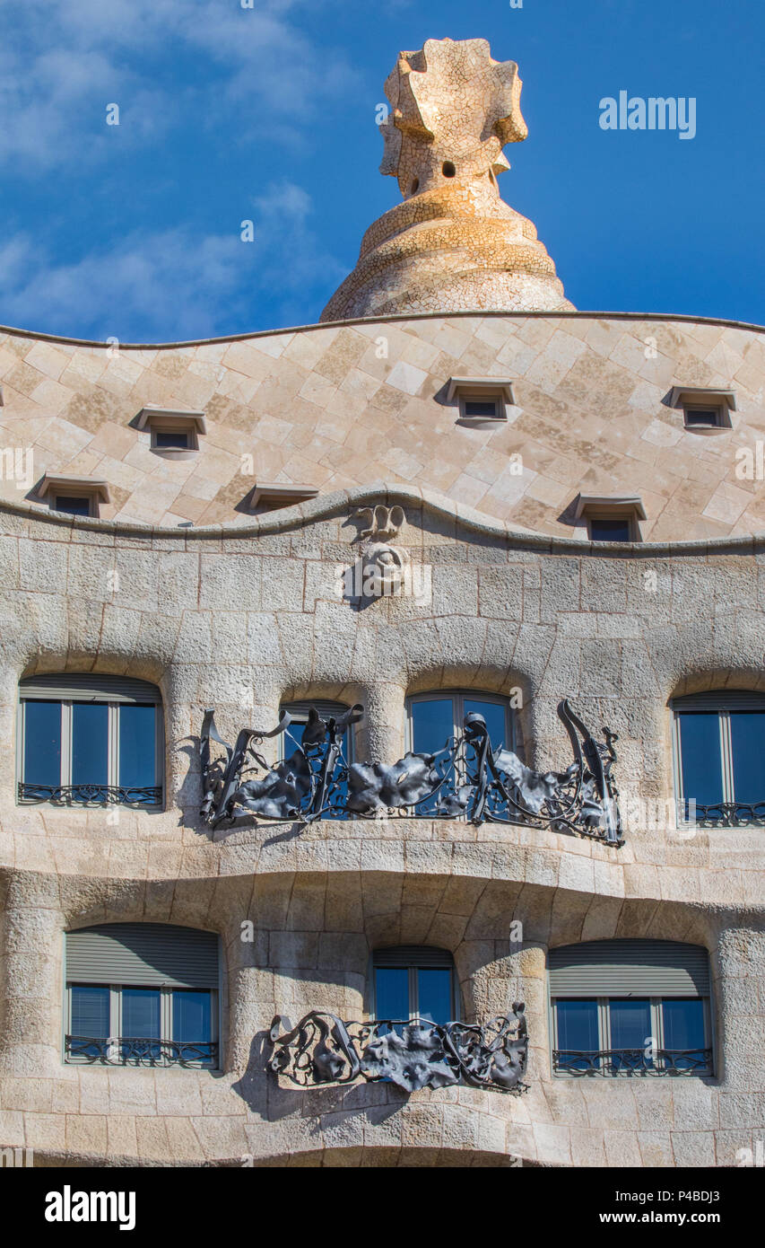 Barcelona City, Gaudi architect, Mila House (La Pedrera), Spain Stock Photo