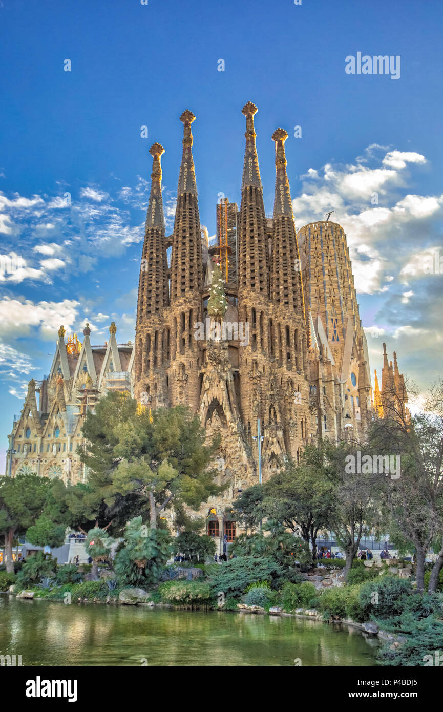 Barcelona City, Gaudi architect, Sagrada Familia Basilica, Spain, sunset Stock Photo