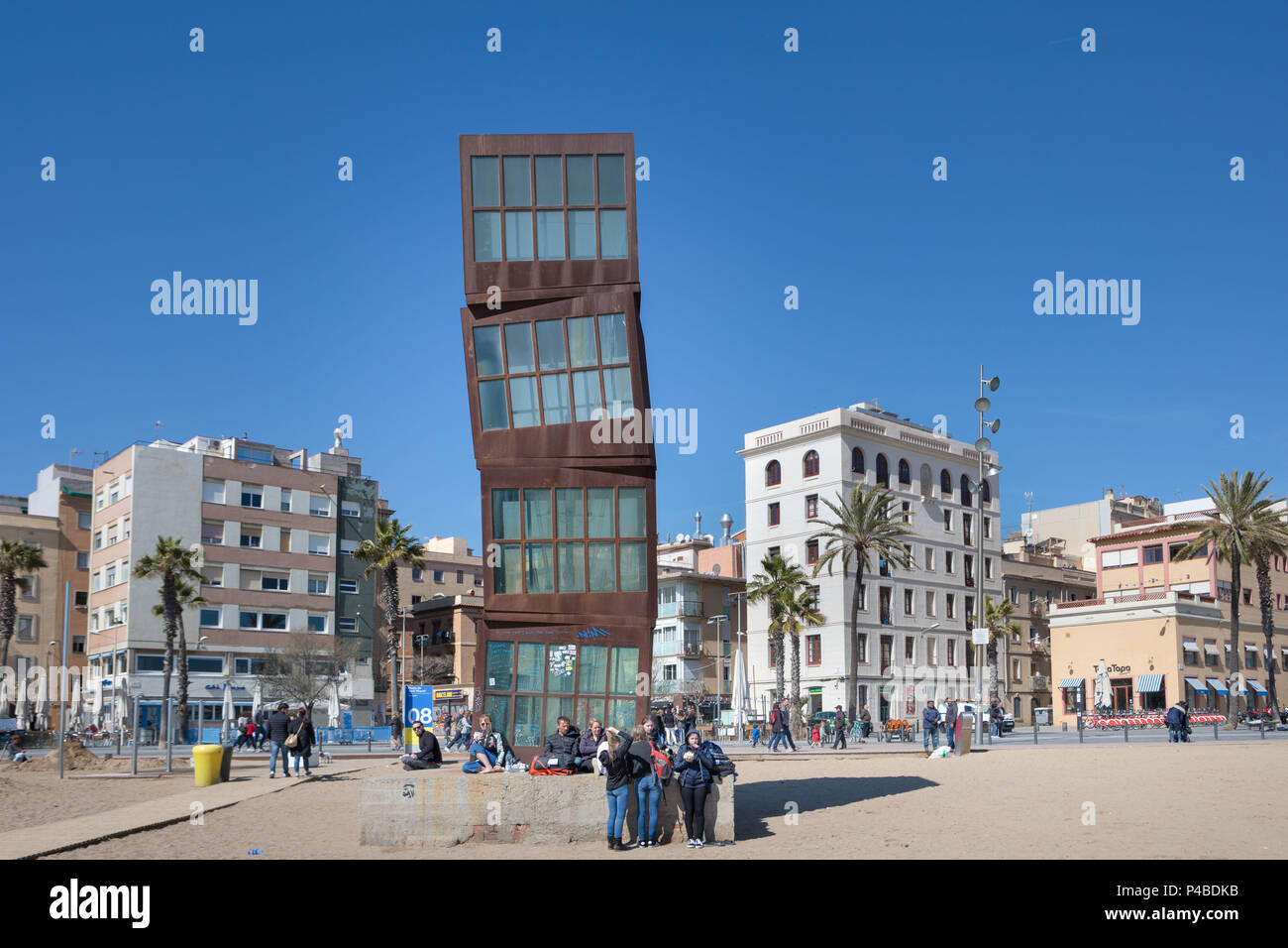 Spain, Bacelona City, Barceloneta Beach, tower Stock Photo