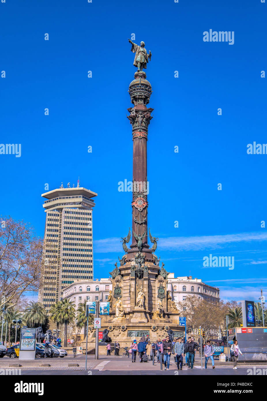 Spain, Barcelona City, Cristobal Colombus Monument Stock Photo