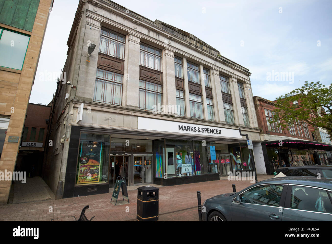 Marks and Spencer store in Carlisle built on the site of Highmore House used by both Bonnie Prince Charlie on the way down and the Duke of Cumberland  Stock Photo