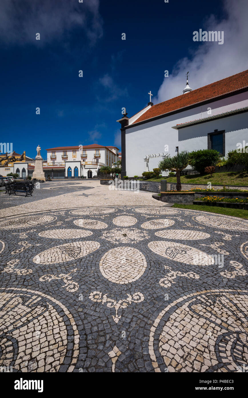 Portugal, Azores, Sao Jorge Island, Velas, Largo Dr. Joao Pereira square and Igreja Matriz church Stock Photo